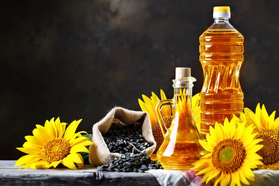 sunflowers, seeds, and sunflower oil